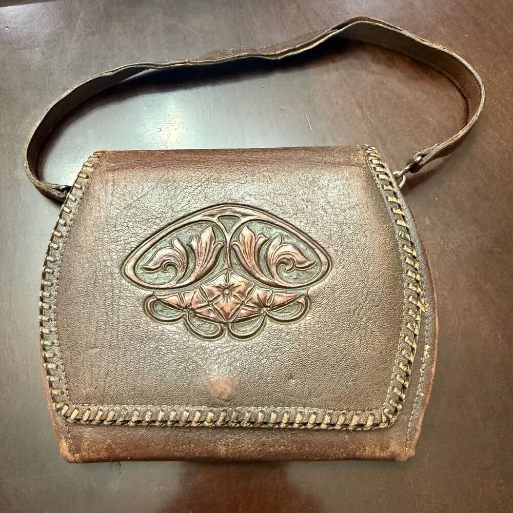 Brown Leather Purse Mini Vintage Boho Bohemian Shoulder